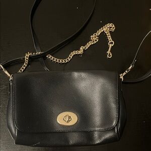 Coach Black Leather Crossbody Bag with Gold Chain